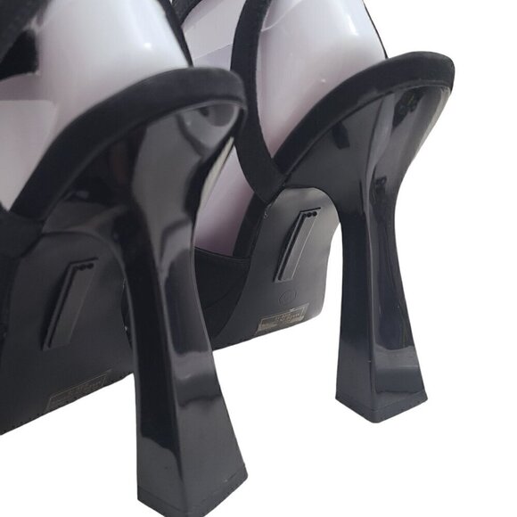 Azalea Wang Black Satin Square Peep Toe Strappy Ankle High Platform Heels - Picture 5 of 12